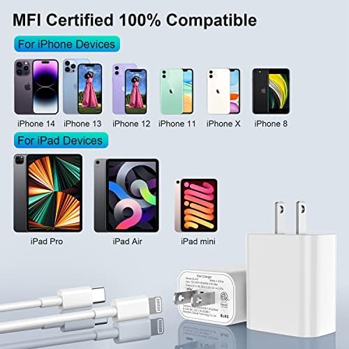 [Apple MFI Certified] iPhone 13/12/14 מטען מהיר, 20 וולט סוג C חסימת מטען עם 6ft USB C לכבל ברק לאייפון 13/13